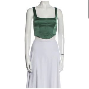 Green 100% Silk Reformation Square Neck Top
